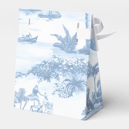Blue Coastal Toile Wedding Monogram Bedankdoosjes (Achterkant)