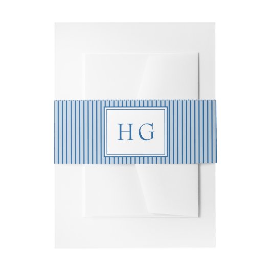 Blue Coastal Toile Wedding Monogram Uitnodigingen Wikkel (Voorkant Voorbeeld)