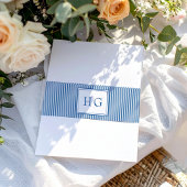 Blue Coastal Toile Wedding Monogram Uitnodigingen Wikkel