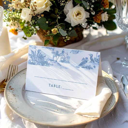 Blue Coastal Toile Wedding Place Cards