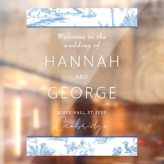 Blue Coastal Toile Wedding Welkomstbordspiegel Raamsticker (Vel 2)