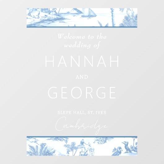 Blue Coastal Toile Wedding Welkomstbordspiegel Raamsticker (Vel)