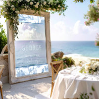 Blue Coastal Toile Wedding Welkomstbordspiegel