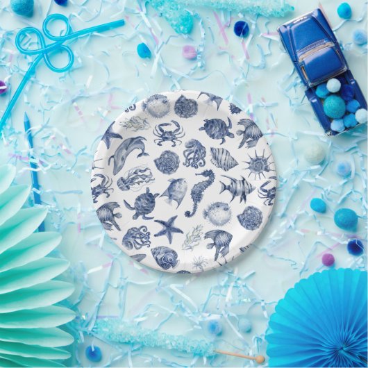 Blue Coastal Trouwpapier Bord (Feest)
