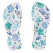Blue Coastal Waterverf Zee shell en zeesterren Teenslippers (Voetbed)