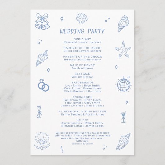 Blue Coastal Wedding Programma (Achterkant)