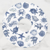 Blue Coastal Wedding Wijnglaslabel (Voorkant)