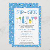 Blue Cocktail Nieuwe Baby Boy Sip en Zie Uitnodigi Kaart (Voorkant / Achterkant)