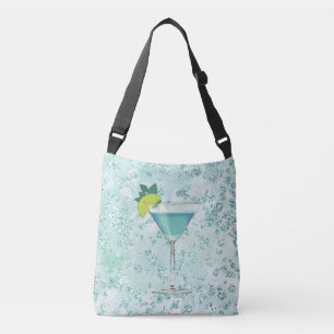 Blue Cocktail w/ Lemon Bokeh Bling Crossbody Tas