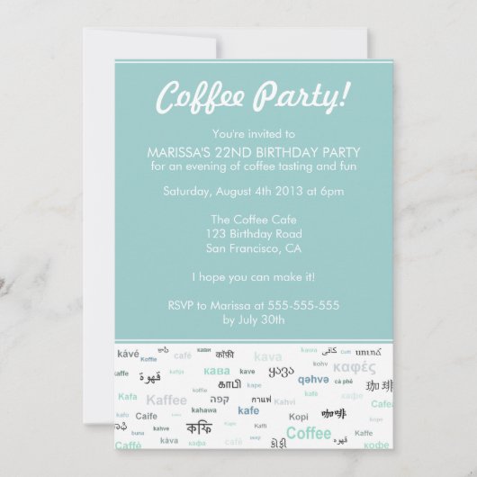 Blue Coffee - Uitnodigingen voor verjaardagsfeestj (Voorkant)