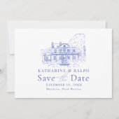 Blue Colonial House / Mansion / Manor Save the Dat Kaart (Voorkant)