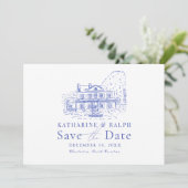 Blue Colonial House / Mansion / Manor Save the Dat Kaart (Staand voorkant)