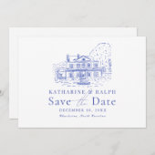 Blue Colonial House / Mansion / Manor Save the Dat Kaart (Voorkant / Achterkant)