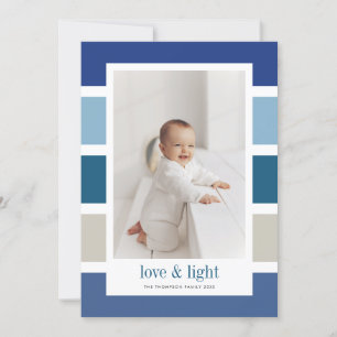 Blue Color Block Love en Light Happy Hanukkah Feestdagenkaart