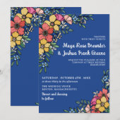 Blue Colorful Flowers Spring Summer Wedding Kaart (Voorkant / Achterkant)