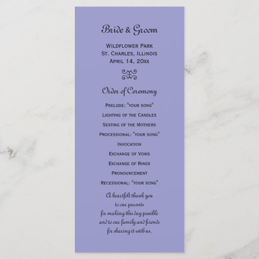 Blue Columbine Flowers Wedding Programme Programma (Achterkant)