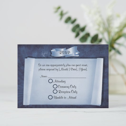 Blue Commitment Ceremony Custom RSVP-kaarten RSVP Kaartje (Staand voorkant)