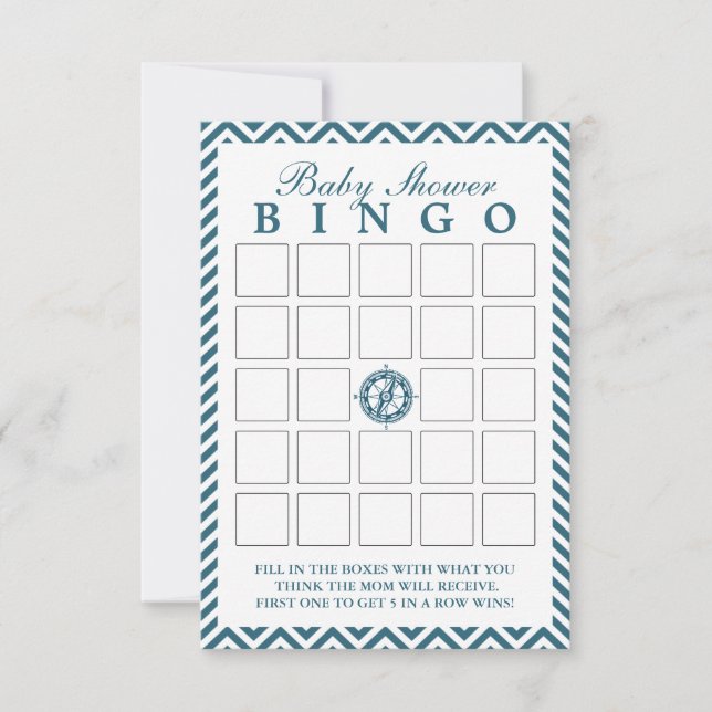 Blue Compass Chevron Baby shower Bingo Kaarten (Voorkant)