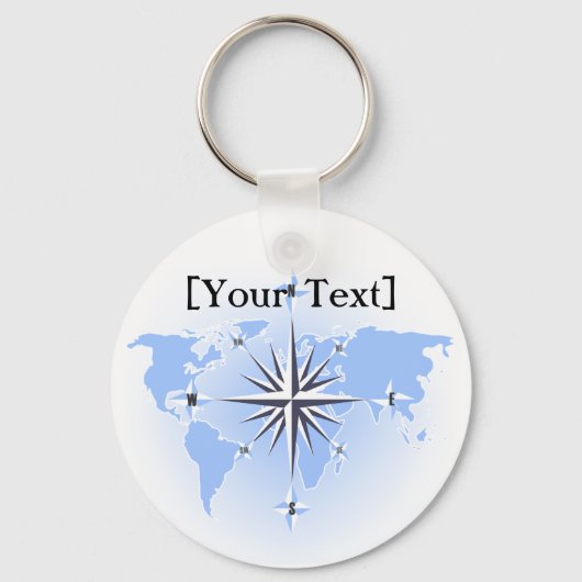 Blue Compass Roos Wereldkaart Sleutelhanger (Voorkant)