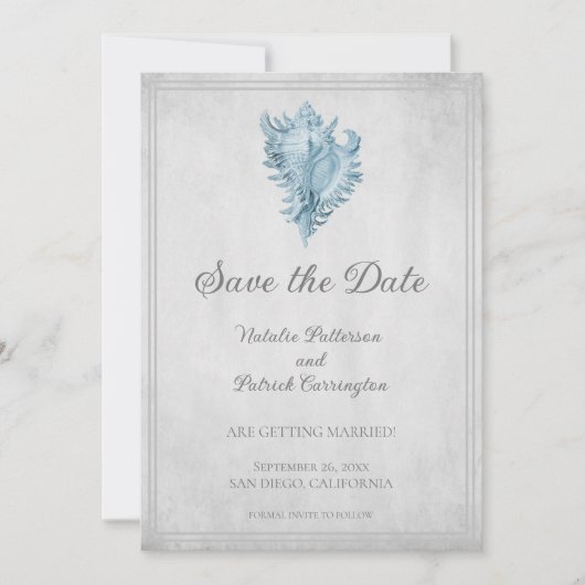 Blue Conch Shell Save the Date Uitnodiging (Voorkant)