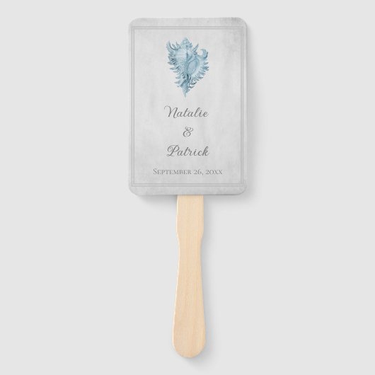 Blue Conch Shell Wedding Hand Fans Handwaaier (Voorkant)