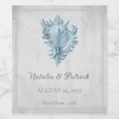 Blue Conch Shell Wedding Wine Label Wijn Etiket (Enkel label)