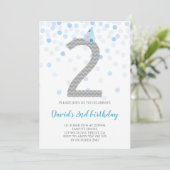 Blue Confetti Boy Party 2e verjaardag Kaart (Staand voorkant)