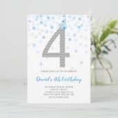 Blue Confetti Boy Party 4th Birthday Kaart (Staand voorkant)