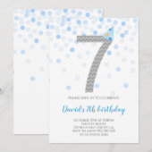 Blue Confetti Boy Party 7th Birthday Kaart (Voorkant / Achterkant)