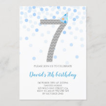 Blue Confetti Boy Party 7th Birthday