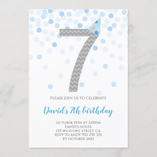Blue Confetti Boy Party 7th Birthday Kaart