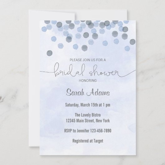 Blue Confetti Bridal Shower Invitation Kaart (Voorkant)