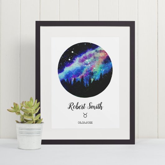 Blue Constellation Taurus Horoscope Sign Gift Poster