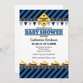 Blue Construction Baby shower Invitation Kaart (Voorkant / Achterkant)