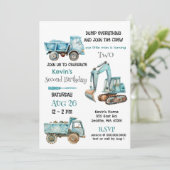 Blue Construction Trucks Boy Verjaardagsfeest Kaart (Staand voorkant)