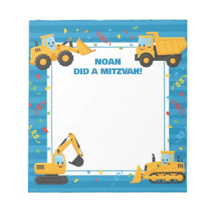 Blue Construction Trucks gepersonaliseerde mitswa Notitieblok