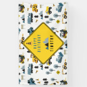 Blue Construction Trucks & Site Theme Birthday Spandoek (Verticaal)