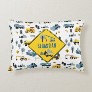 Blue Construction Trucks & Site Theme Pattern Accent Kussen