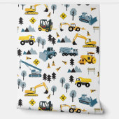 Blue Construction Trucks & Site Theme Pattern Behang (Afrollen)