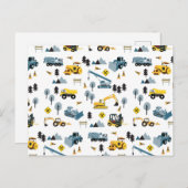 Blue Construction Trucks & Site Theme Pattern Feestdagenkaart (Voorkant / Achterkant)