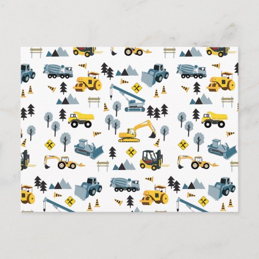 Blue Construction Trucks & Site Theme Pattern Feestdagenkaart (Voorkant)