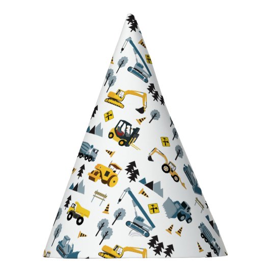 Blue Construction Trucks & Site Theme Pattern Feesthoedjes (Rechts)