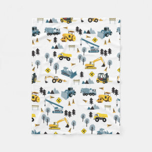Blue Construction Trucks & Site Theme Pattern Fleece Deken