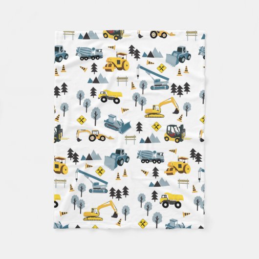 Blue Construction Trucks & Site Theme Pattern Fleece Deken (Voorkant)