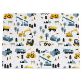Blue Construction Trucks & Site Theme Pattern Groot Cadeauzakje (Voorkant)