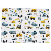 Blue Construction Trucks & Site Theme Pattern Groot Cadeauzakje (Achterkant)