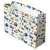 Blue Construction Trucks & Site Theme Pattern Groot Cadeauzakje (Achterkant Gekanteld)