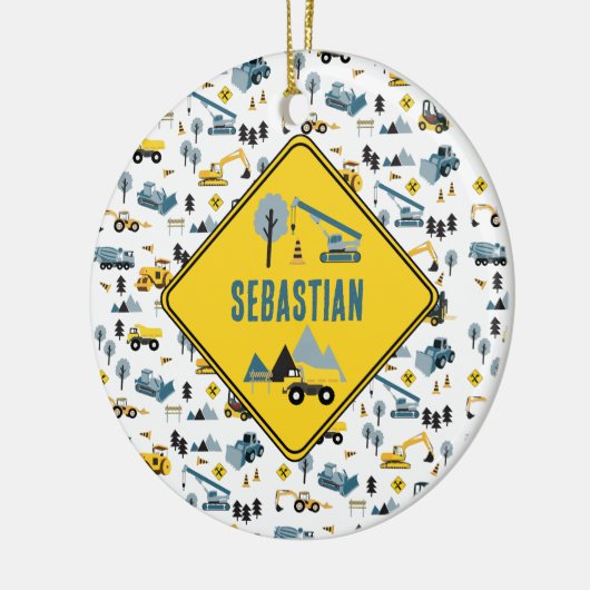 Blue Construction Trucks & Site Theme Pattern Keramisch Ornament (Links)