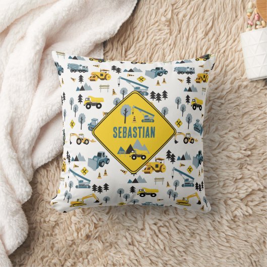 Blue Construction Trucks & Site Theme Pattern Kussen (Deken)