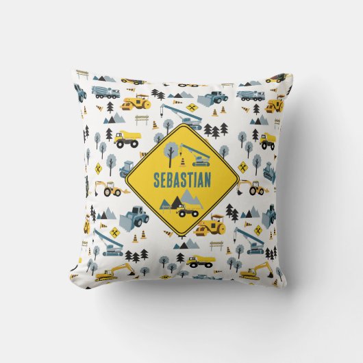 Blue Construction Trucks & Site Theme Pattern Kussen (Voorkant)